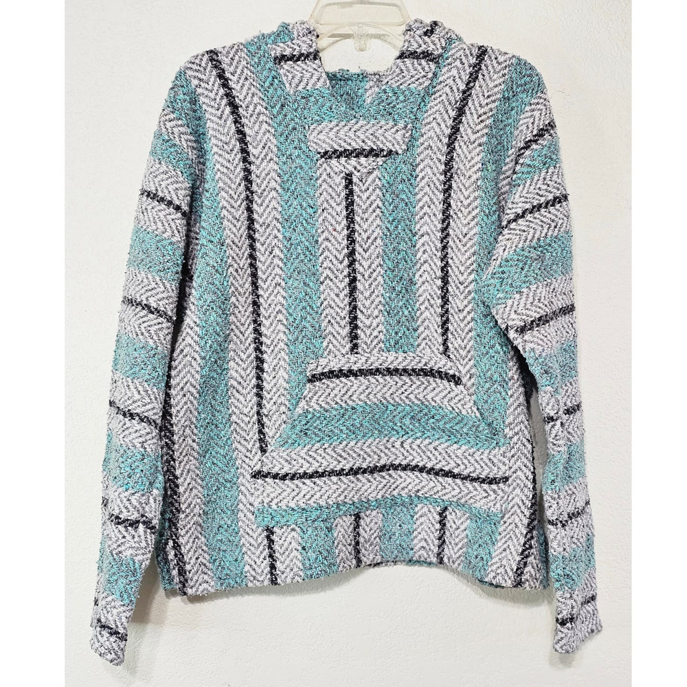 Baja Joe Pullover Hoodie Sweater Beach Pastel Mint Gray Black Med/Lg No Tag